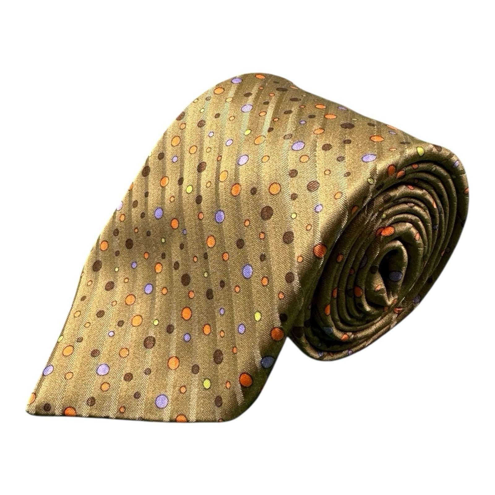 Brioni Brown Purple Orange Polka Dot Pure Silk Mens Tie 375 Inch Width
